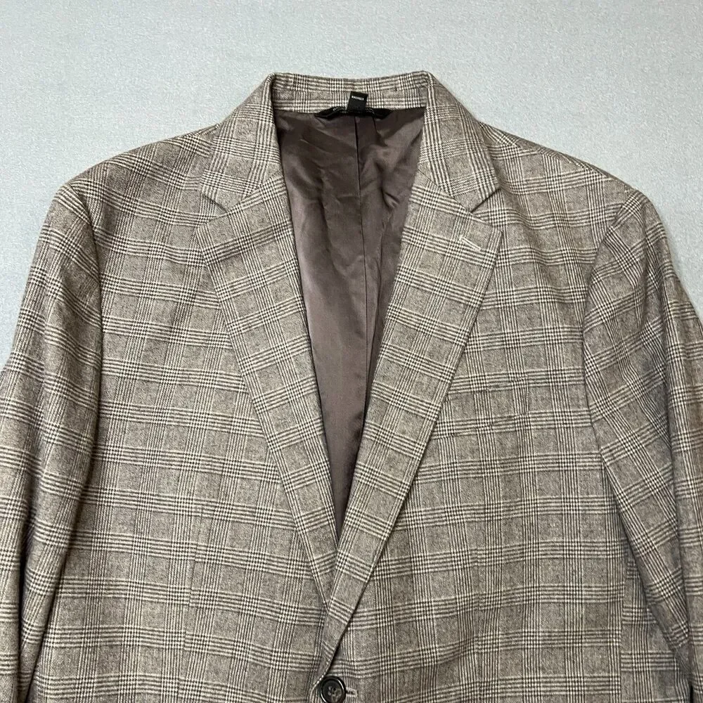 Banana Republic Blazer Jacket Men's 40R Gray Cotton Plaid Slim Fit Notch Lapel